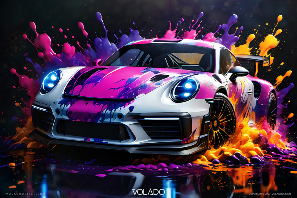 This is a beautiful splash art illustration by Vlad Kohut of Volado Design of a Porsche Dakar with some custom elements.